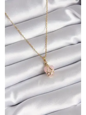  Altın  Pembe Kalp Model  Çelik Kolye