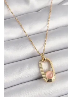  Altın  Pembe Kedi Göz Model  Çelik Kolye