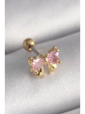 316L Çelik Gold Renk Pembe Zirkon Taşlı Fiyonk Tragus Piercing