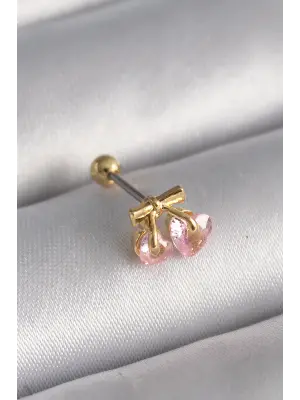 316L Çelik Gold Renk Pembe Zirkon Taşlı Kalp Tragus Piercing