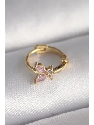 316L Çelik Gold Renk Pembe Zirkon Taşlı Kelebek Model Tragus Piercing