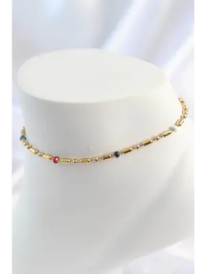 316L Çelik Gold Renk Renkli Boncuk Detay Kadın Halhal