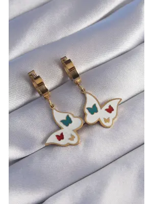   Altın Renkli Mineli Kelebek Küpe