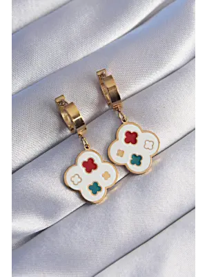   Altın Renkli Mineli Yonca Küpe