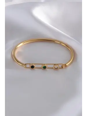 316L  Çelik Gold Renk Renkli Zirkon Taş Detay Kadın Kelepçe