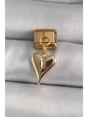 316L Çelik Gold Renk Sallantı Kalp Model Nomination Charm