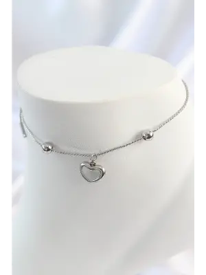 316L Çelik Gold Renk Sallantı Mineli Kalp Figür Topçuk Detay Kadın Halhal