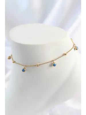 316L Çelik Gold Renk Sallantı Nazar Boncuk Figür Topçuk Detay Kadın Halhal