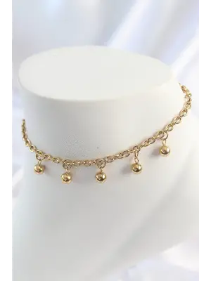 316L Çelik Gold Renk Sallantı Topçuk Zincir Model Kadın Halhal