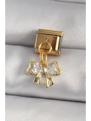316L Çelik Gold Renk Sallantı Zirkon Taşlı Fiyonk Model Nomination Charm
