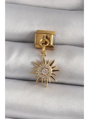 316L Çelik Gold Renk Sallantı Zirkon Taşlı Güneş Model Nomination Charm