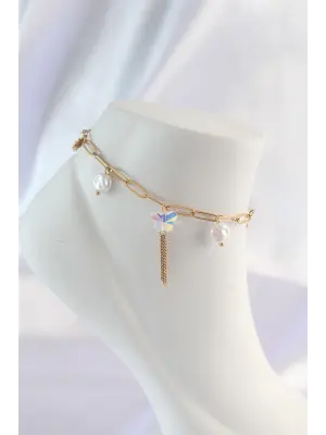 316L Çelik Gold Renk Sallantılı Kelebek Halhal