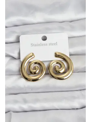 316L Çelik Gold Renk Sarmal Modelli Kadın Küpe