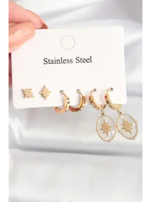   Altın Sedefli Kutup Yıldızı Çoklu Küpe