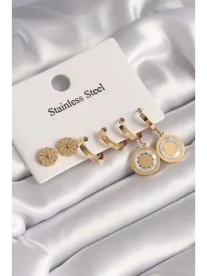   Altın Sedefli Lotus Model Çelik Küpe Seti