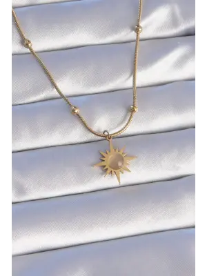 Altın Sedefli Yıldız Model Çelik Kolye