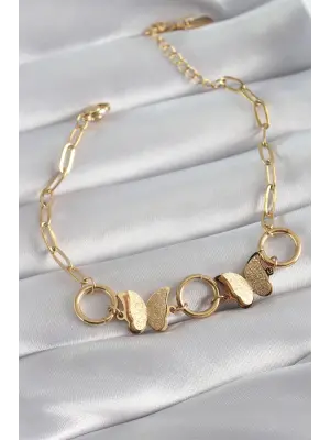 316L Çelik Gold Renk Simli Kelebek Model Kadın Bileklik