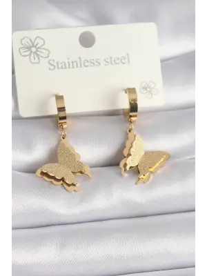   Altın Simli Kelebek Model Çelik Küpe