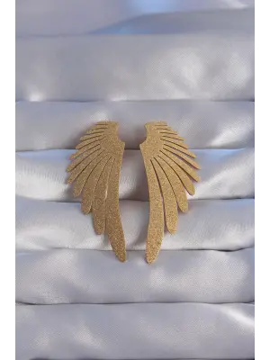   Altın Simli Melek Kanadı Tasarımlı Küpe
