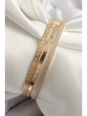 316L Çelik Gold Renk Simli ZikZak İşleme Model Kadın Bileklik