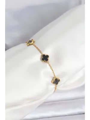 316L Çelik Gold Renk Siyah Baby Boy Yonca Bileklik