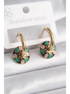   Altın Siyah Motif Model Çelik Küpe