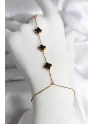 316L Çelik Gold Renk Siyah Yonca Model Kadın Şahmeran