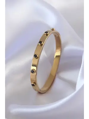 316L Çelik Gold Renk Siyah Zirkon Taşlı Kadın Kelepçe