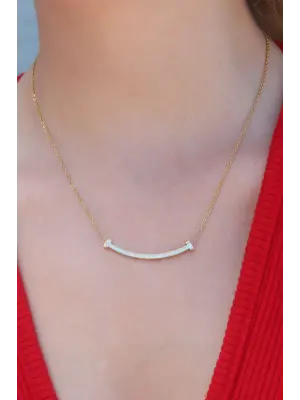  Altın  Smile Model Zirkon Taşlı  Çelik Kolye