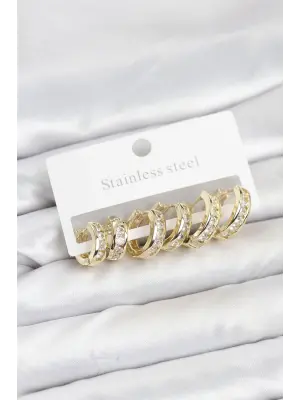 316L Çelik Gold Renk Su Yolu Halka Küpe Seti