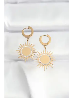   Altın Taşlı Güneş Model Küpe