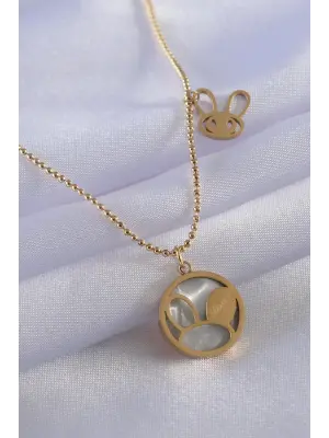  Altın  Tavşan Model  Çelik Kolye