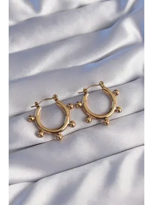   Altın Topçuk Tasarımlı Oval Küpe