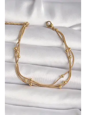 316L Çelik Gold Renk Topçuk Zincir Model Kadın Bileklik