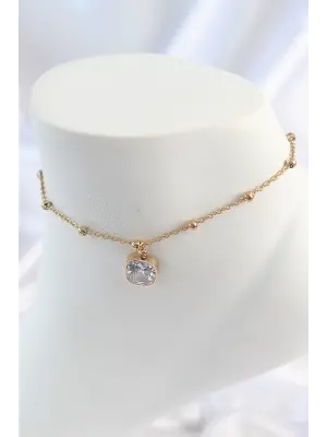 316L Çelik Gold Renk Topçuk Zincir Model Sallantı Kare Zirkon Taş Model Kadın Halhal