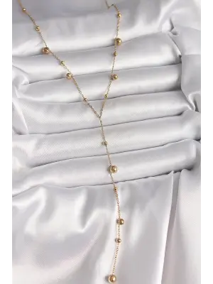 316L Çelik Gold Renk Topçuklu Model Kadın Y Kolye