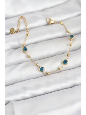 316L Çelik Gold Renk Topçuklu Nazar Model Kadın Bileklik
