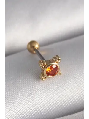 316L Çelik Gold Renk Turuncu Zirkon Taşlı Tragus Piercing
