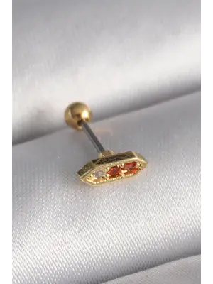 316L Çelik Gold Renk Turuncu Zirkon Taşlı Tragus Piercing