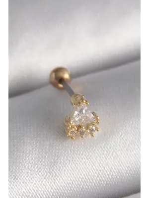 316L Çelik Gold Renk Üçgen Zirkon Taşlı Tragus Piercing