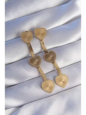   Altın Uzun İtalyan Zincir Detaylı Kalp Küpe