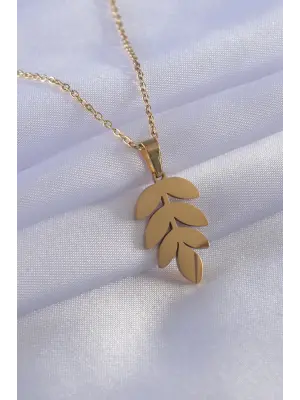  Altın  Yaprak Model  Çelik Kolye