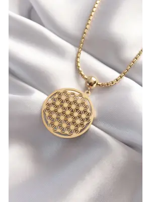  Altın  Yaşam Çiçeği Çelik Kolye