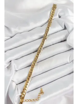 316L Çelik Gold Renk Yassı Zincir Kadın Bileklik