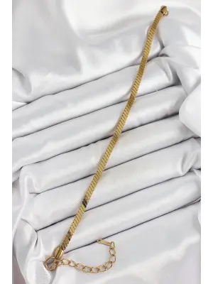 316L Çelik Gold Renk Yassı Zincir Model Kadın Bileklik