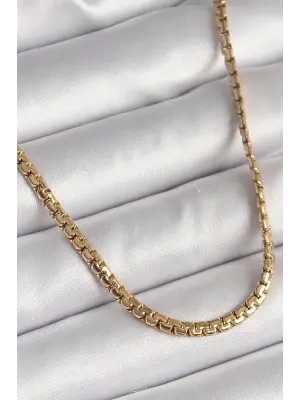 Gold Yassı Zincir Model Kadın Çelik Kolye