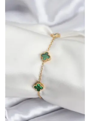 316L Çelik Gold Renk Yeşil Baby Boy Yonca Kadın Bileklik