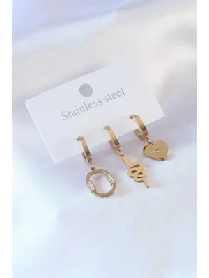   Altın Yılan Model Kalp Detay Zirkon Taşlı Çelik Küpe