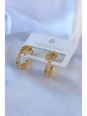 316L Çelik Gold Renk Yılan Şeklinde Zirkon Taşlı Kadın Küpe