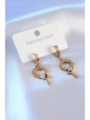   Altın Yılan Model Zirkon Taşlı Çelik Küpe